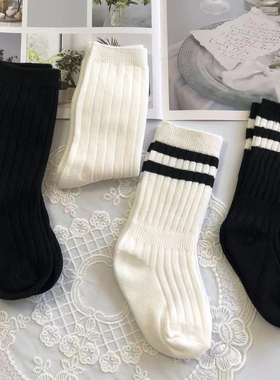 儿童袜纯白男女童中筒袜春夏秋四季纯棉幼儿园校服白色袜小孩长袜