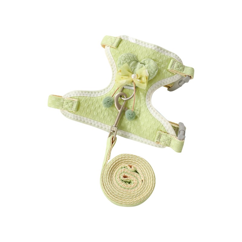 猫咪防挣脱牵引绳可爱立体桃心蝴蝶结装饰遛猫绳防勒脖透气胸背带