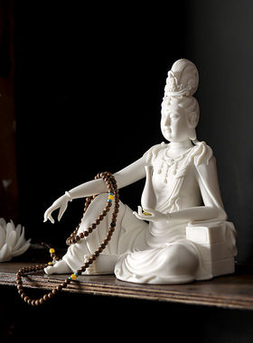 陶瓷自在观音菩萨佛像摆件水月观音禅意家居室内玄关博古架装饰品