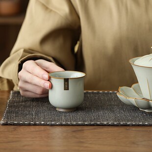 柏韵汝窑功夫茶杯单杯女士聚财主人杯汝瓷开片高档个人专用品茗杯