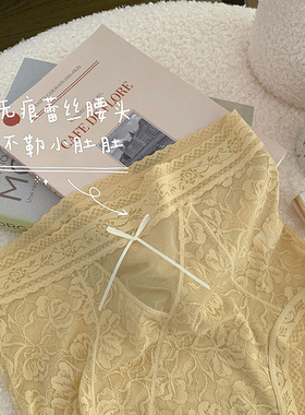 高腰收腹提臀内裤女士大码花卉性感蕾丝网纱裤头透气无痕包臀白色