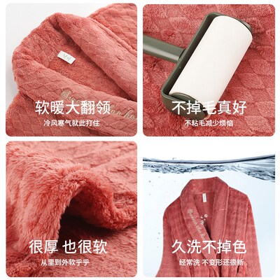 轩靓睡袍女冬季加绒加厚珊瑚绒冬天睡衣女款保暖法兰绒浴袍家居服