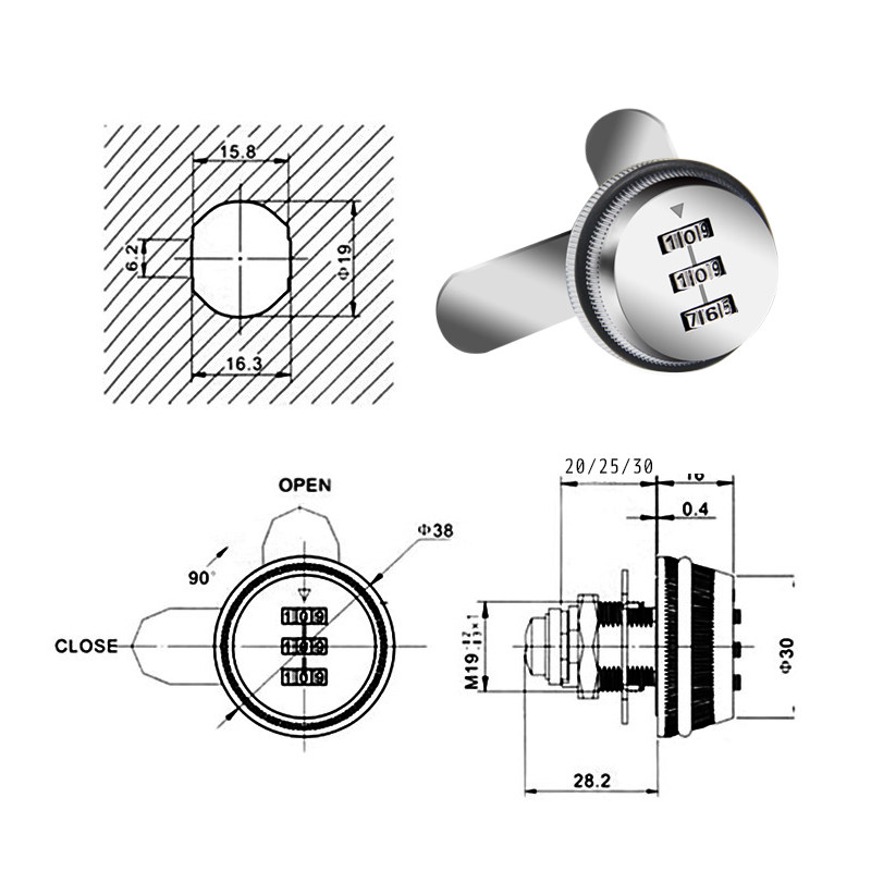 家用双开门更衣柜文件柜锁抽屉金属信箱报箱电表箱奶箱密码转舌锁