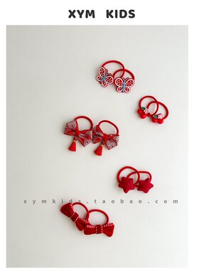 喜庆红~儿童红色发圈宝宝古风扎啾啾皮筋女童发绳拜年周岁发饰