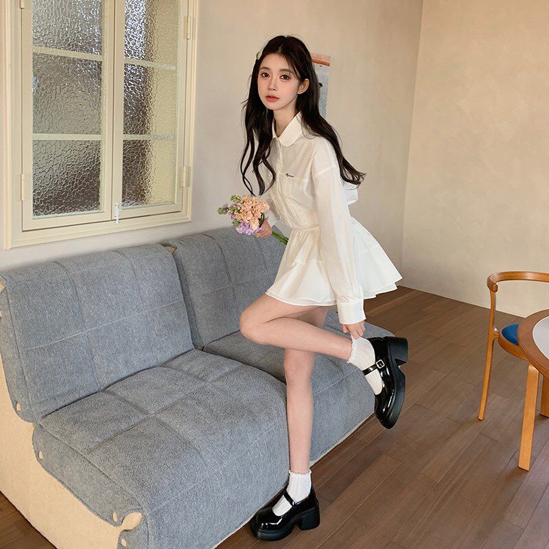 东京岁时记jk制服套装学院风白色衬衫裙两件套女早春款宽松休闲半