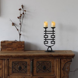 侘寂风复古铁艺烛台家用餐桌老式蜡台摆件中式禅意落地灯