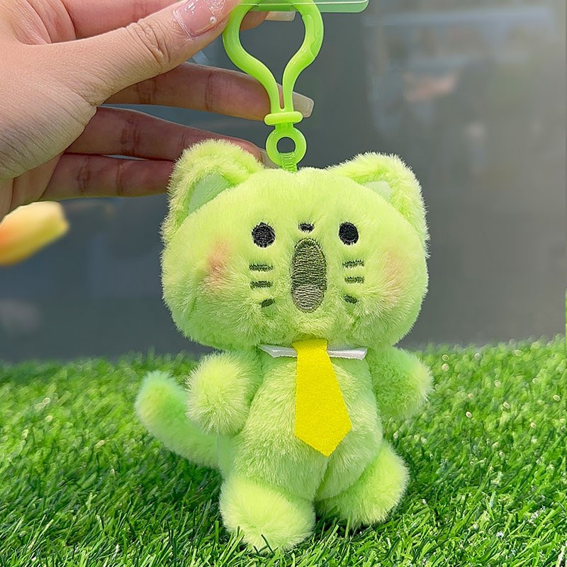 禁止焦绿动物毛绒钥匙扣清新绿卡通小猫玩偶可爱呆萌公仔书包挂件