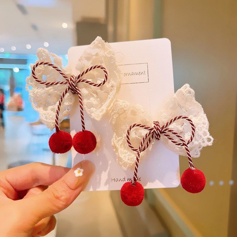 儿童发夹蕾丝蝴蝶结毛球宝宝对夹公主气质可爱发卡头饰鸭嘴夹一对,童装/婴儿装/亲子装,发饰,淘宝优惠券,粉丝福利购,淘宝优惠卷