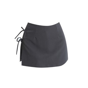 灰色侧开叉裙裤女夏季蝴蝶结系带西装包臀半身裙小个子A字短裙潮