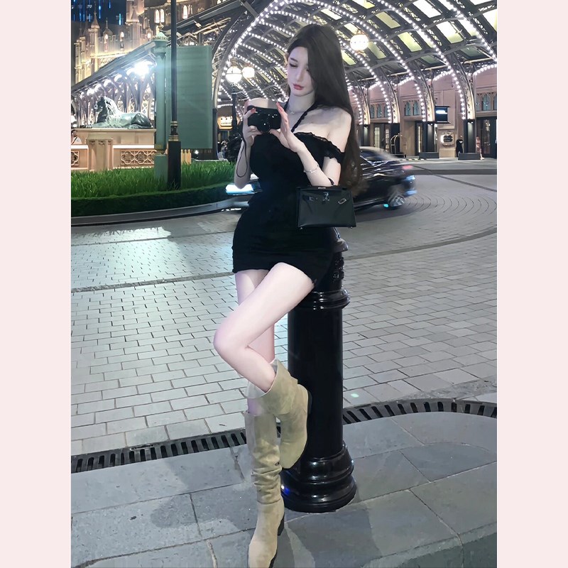 【TiTi美少女】针织吊带背心蕾丝拼接修身短款内搭上衣+挂脖内衣