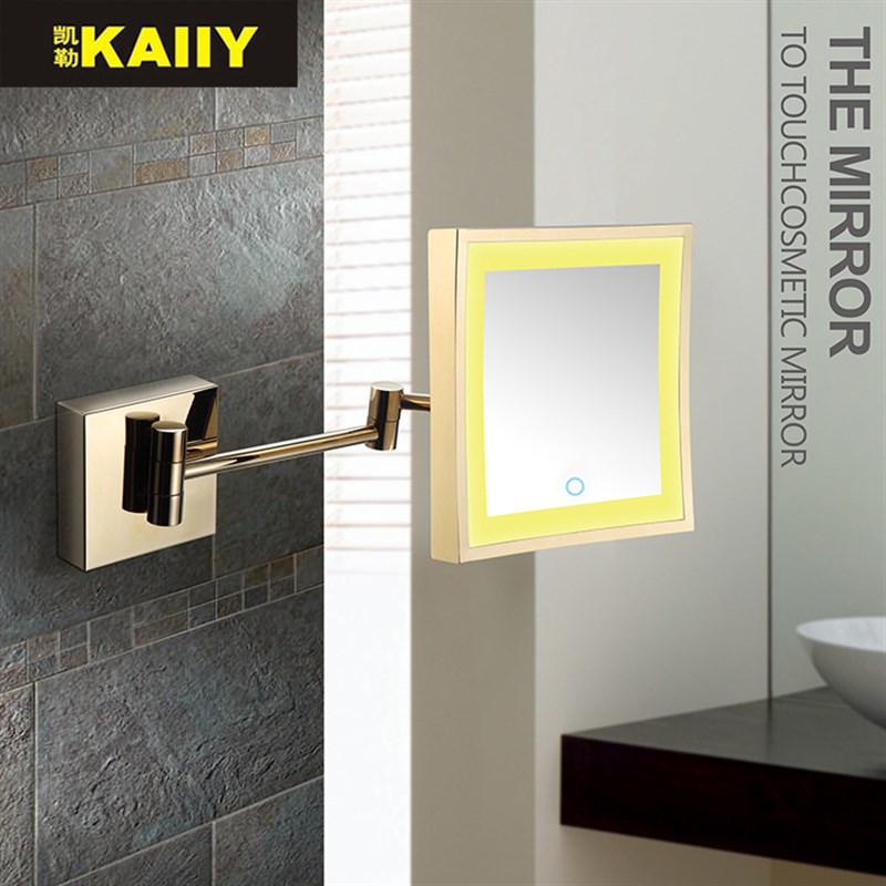 镜面触摸四方单面LED化妆镜带灯折叠伸面镜卫生间壁挂放大美容镜