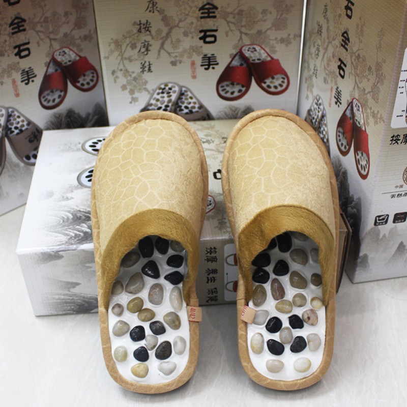 秋冬款雨花石鹅卵石足底按摩穴位家居石子情侣散步健身防滑拖托鞋