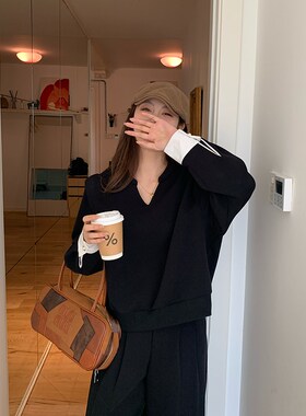 NAZ那子大码秋季新款时尚设计感显瘦撞色卫衣胖mm裤子气质女套装