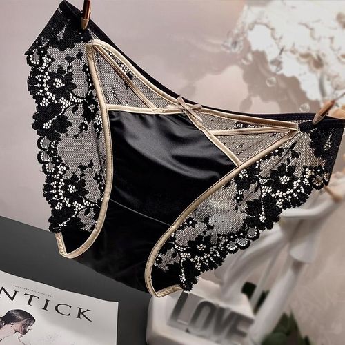 法式欧美性感中低腰包臀柔软蕾丝内裤舒适华尔缎面料纯棉裆镂空