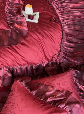 浪漫玫瑰棉长绒棉婚礼四件套纯棉红色婚礼被套提花婚礼床上用品