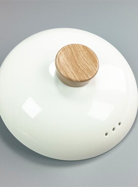 纯白色陶瓷砂锅盖子瓦罐汤煲锅盖配件家用木纹防烫炖锅单盖子通用