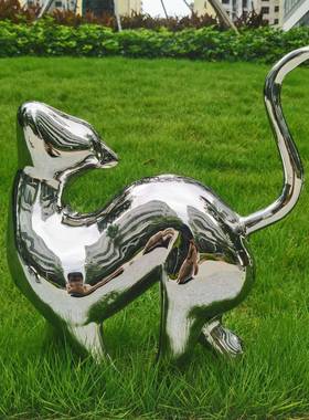 不锈00001钢镜面猫景咪雕摆件园林小区户塑外售楼处轻奢装饰观艺