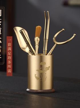黄铜黑檀木功夫茶套具配件装茶茶夹茶道6六茶君子86592茶刀勺泡工