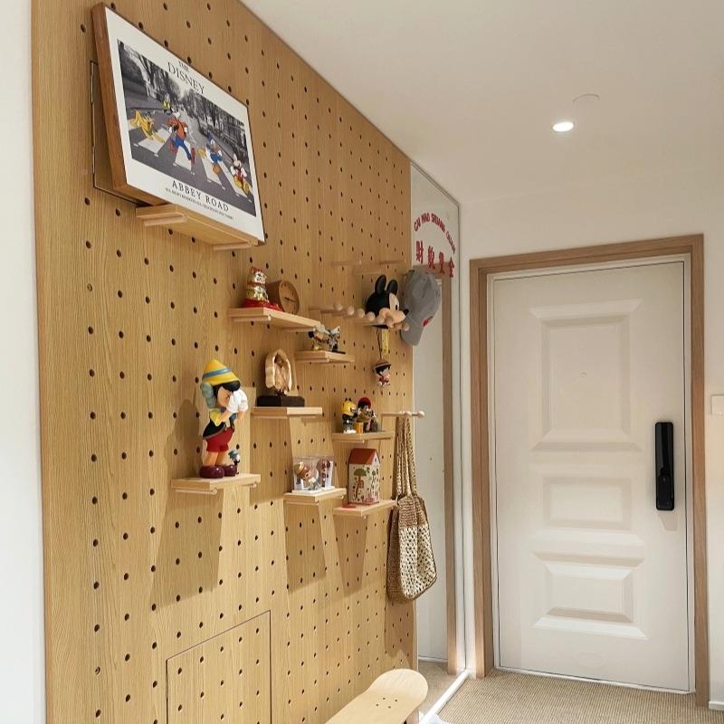 实木洞洞展示木质桌玄面墙面书桌收纳墙入户门架口板QKT关置物架