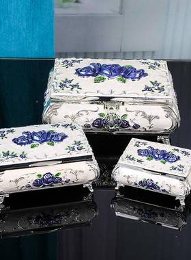 欧式金属高档结立体玫瑰首饰珠宝饰品收盒饰饰品RRX纳盒摆装件婚