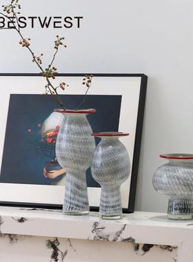 西家居创意灰色火厅炬花瓶璃CZ25-04客装饰品高级感小众家居玄关