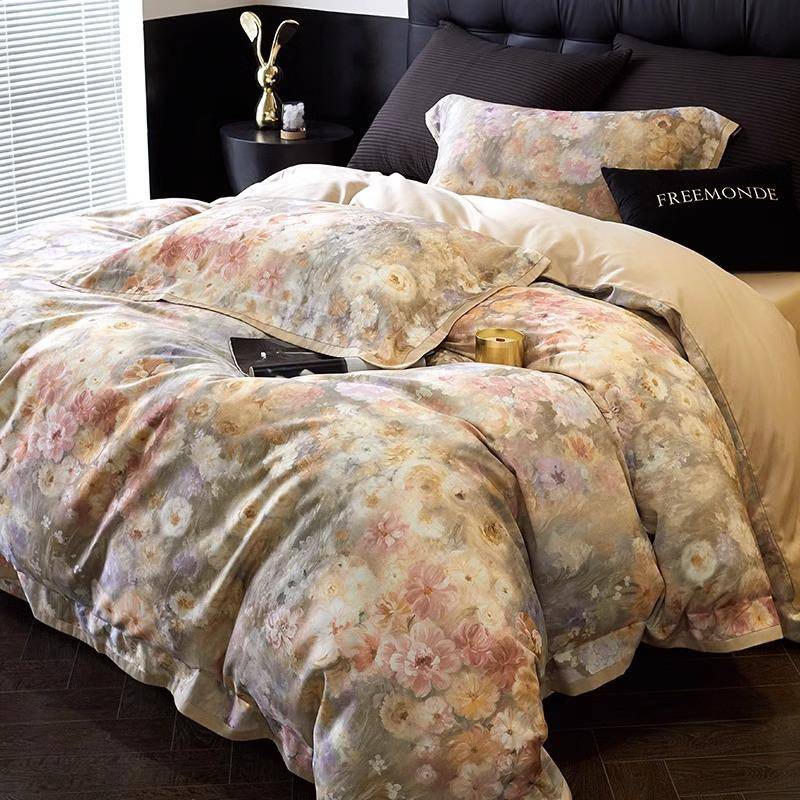 1冬100S天丝磨毛四件套高端复古数YLS-2024码印棉染被粉套床上用