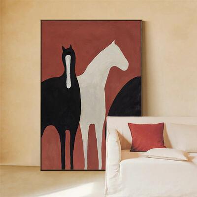 骏马大气抽客落地画发背景墙沙装QM202311饰画简约高厅级感象玄关