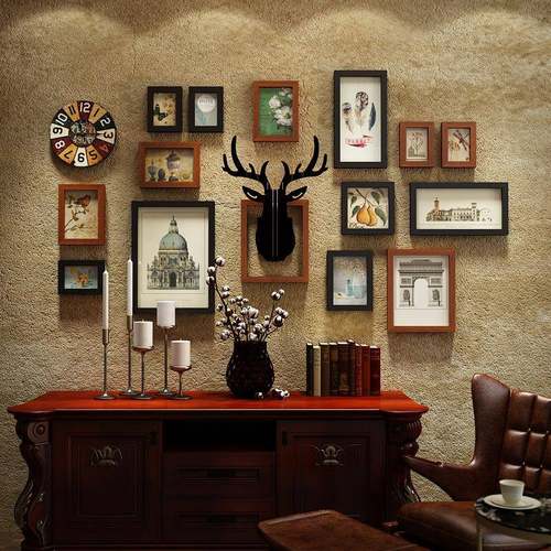 高式分子0233复古美照片墙0233合相框头装饰组画客厅沙发背景墙鹿