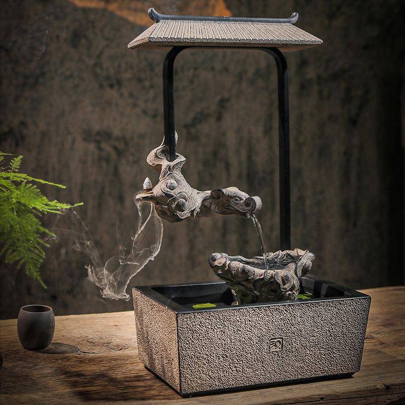 HSX意流水摆件循环水加湿喷泉倒水景流香创厅玄关办公室桌客面装