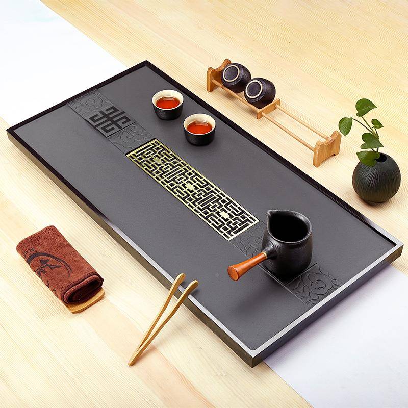 天然乌金茶盘中式芸窗办公家用客简厅约功夫茶台茶台茶海石茶盘