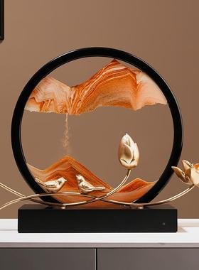 年创意新中式荷厅塘月流沙画沙漏摆件家居客办公室装饰色品会2023