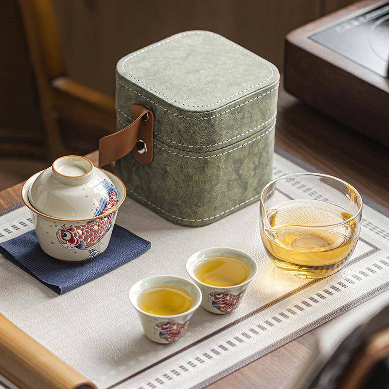 草木灰金玉堂袋客杯便携式旅行茶草木灰-具快收纳家用福户外泡满