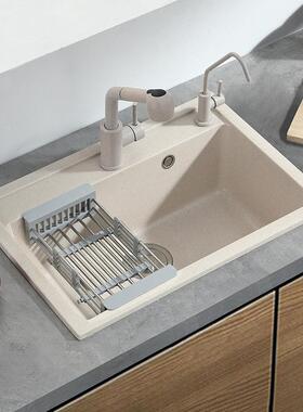 石英石家洗菜水槽盆单槽用菜盆洗菜池TM33花岩厨房岗水池燕麦色