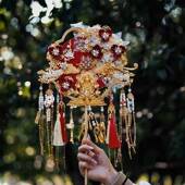 手捧花新娘结婚手工秀禾喜扇双面双色重工出嫁团扇diy材料包高级