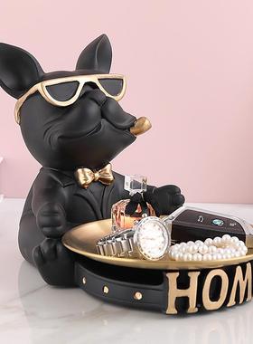 轻奢钥匙托盘收纳招财狗摆件进门玄关前台糖零果盘子狗S-50风干果