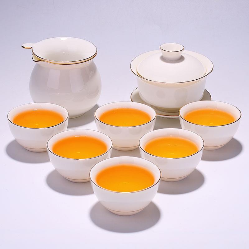 德化高端中式白瓷茶具套组家用描金功夫羊脂玉瓷茶杯茶壶冲泡盖碗