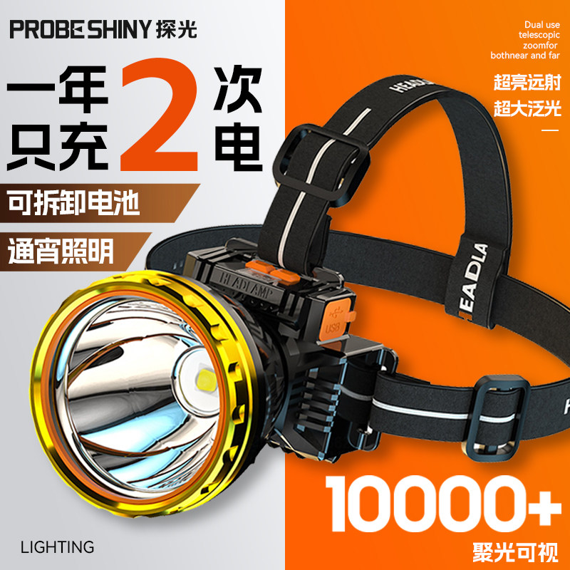 2025新款头灯超长续航头戴式户外照明矿灯钓鱼专用强光强亮手电筒