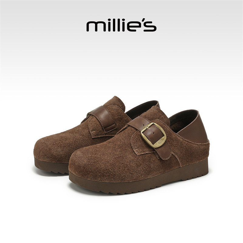 MILLIE'S/妙丽加绒厚底勃肯鞋女2026年冬季新款小个子内增高棉鞋