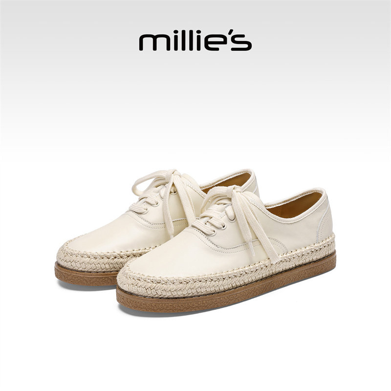 MILLIE'S/妙丽厚底乐福鞋女206新款春季白色老钱风一脚蹬渔夫鞋子