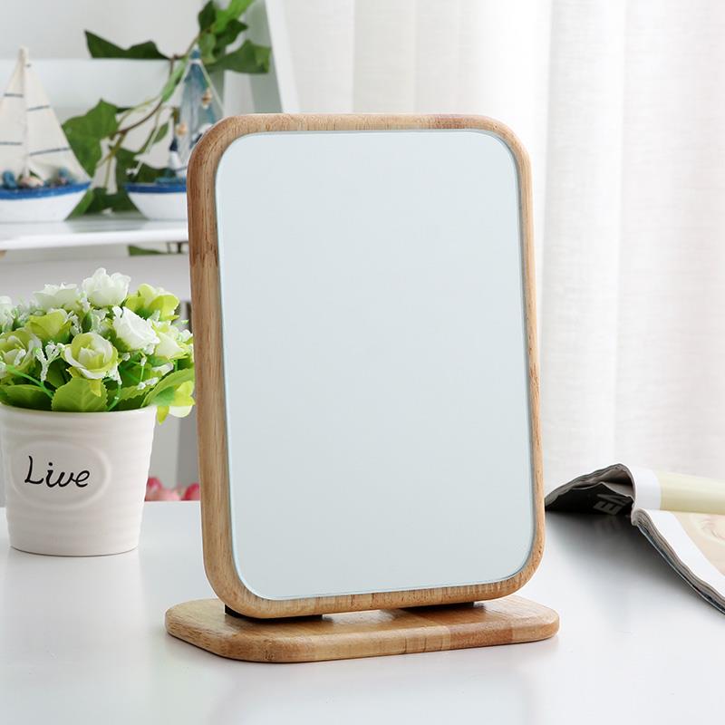 可台式ins网红化妆镜欧式镜子简实约木梳PIO妆镜高便携折叠清美容