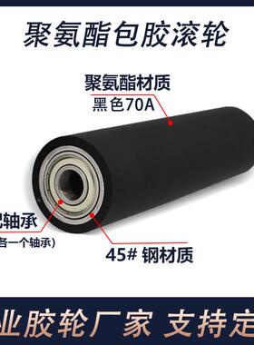 现p货包胶聚滚轮黑色7聚优力度高弹性滚筒耐磨u氨酯0带双轴承型无