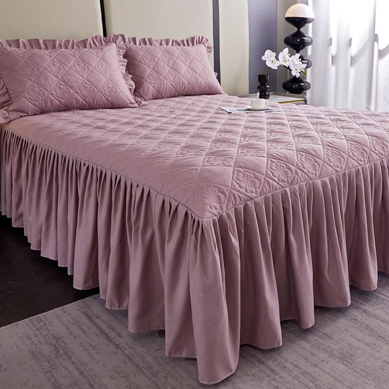 Amid04596类大夹棉床裙式床罩单件纯色豆床通围裙套三件套四床季
