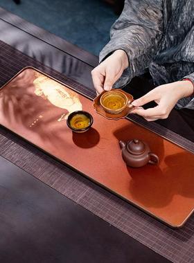 纯铜茶盘实木复古家式用泡台功胡夫小干茶台轻奢托盘111114茶海新