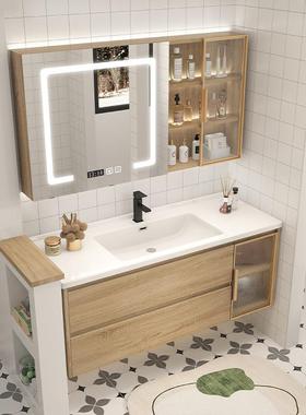 日式室原木风浴室柜镜T018组柜柜合化妆洗脸盆柜洗漱台一体洗脸盆