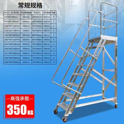 铝车合金登高梯移动平登高静刹车取货凳台仓库踏步梯子UCA防音锈