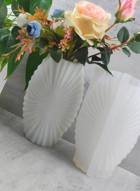 贝壳花HP-21瓶硅胶模具DI皱Y褶型水泥石膏盆模具插画花花瓶配件装