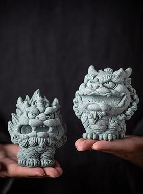 创意ZZI瑞麒麟金蟾貔貅笔架笔房文房镇纸搁茶宠摆件中兽式书桌面