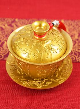 茶宏达黄铜创意茶具三件套龙龙凤茶碗呈祥铜凤碗百福凤盖碗龙摆件