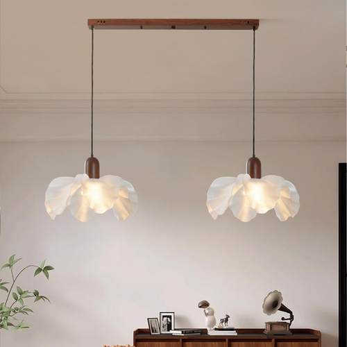 721双风古头花花瓣吊灯宋氏美学中餐桌灯朵造型高亮胡桃色复古餐