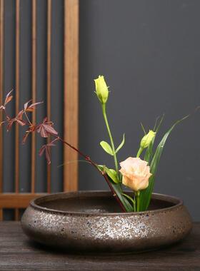 剑山插花花器皿禅意花座盆花器复陶瓷水古培鲜花底中+rW7KwKi式盘